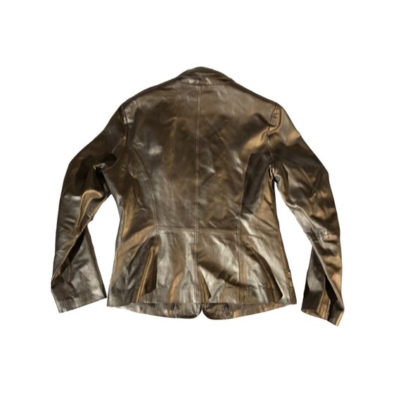 B by Bernardo Womens Metallic Full Zip Bronze Leather Jacket - Picture 2 of 16